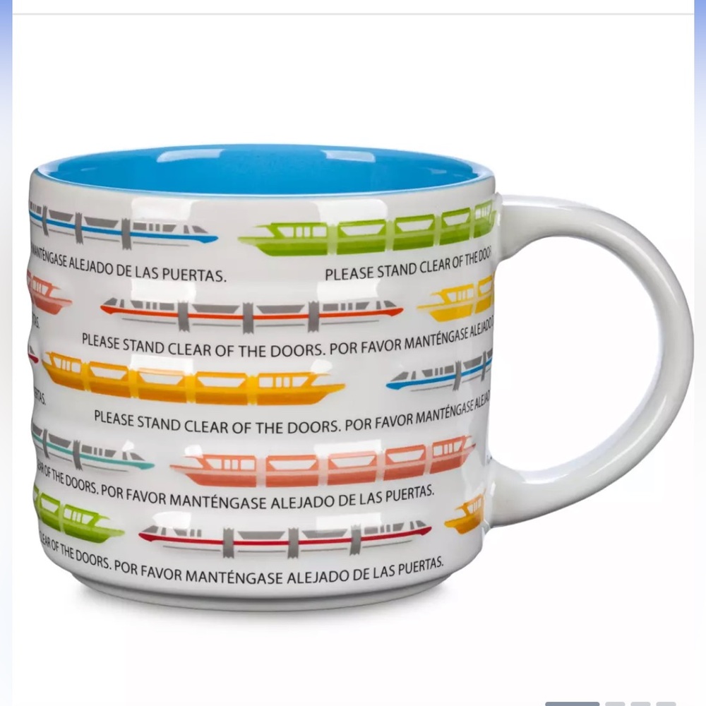 Disney Parks Monorail Please Stand Clear of the Doors Ceramic Coffee Mug NIB